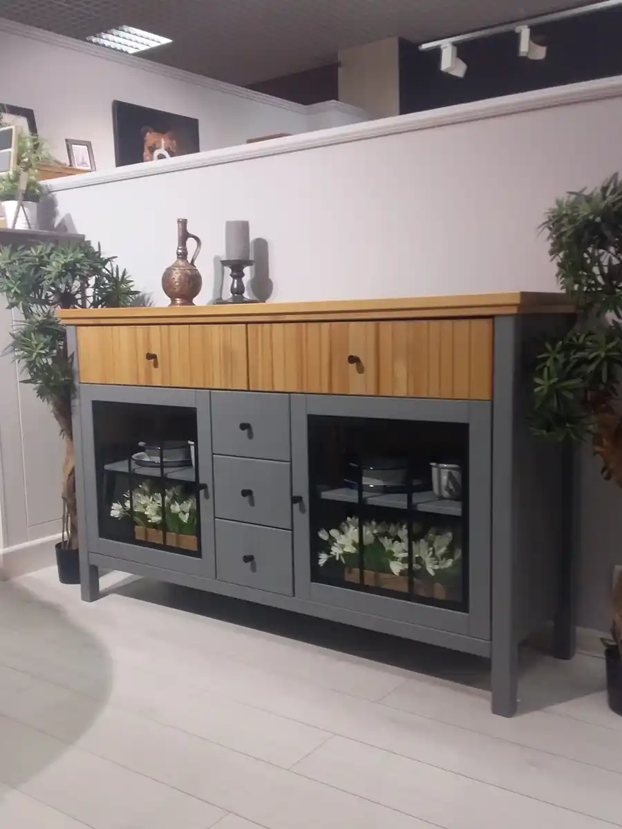 Тумба Сканди 232СТЧ стеклянные двери, серый 7046/антик