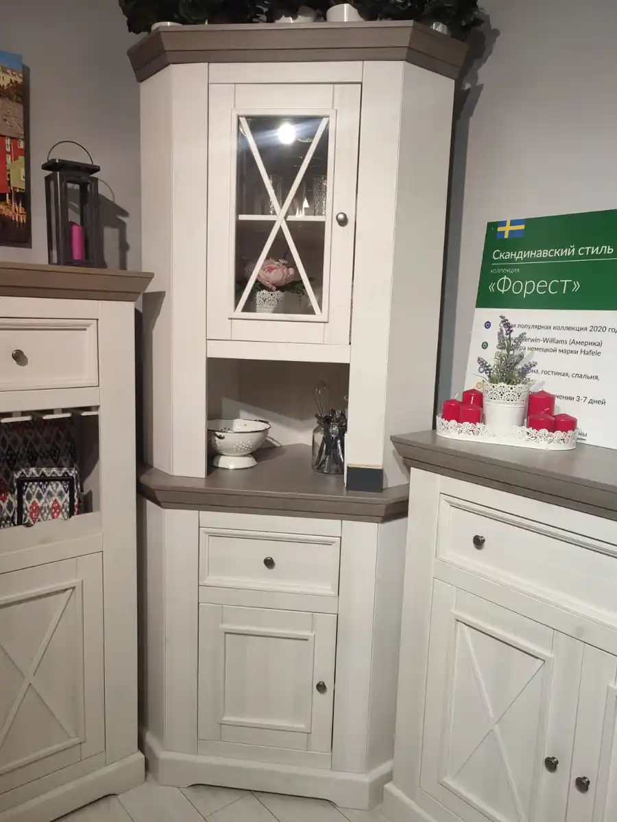 Буфет Форест угловой белый воск/антрацит (выставочный образец)