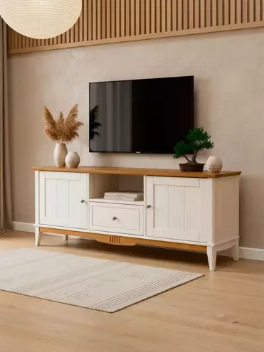 Тумба ТВ с дверцами -1600   Пенни  белый воск-антик 24