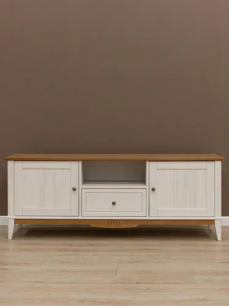 Тумба ТВ с дверцами -1600 Пенни белый воск-антик 24