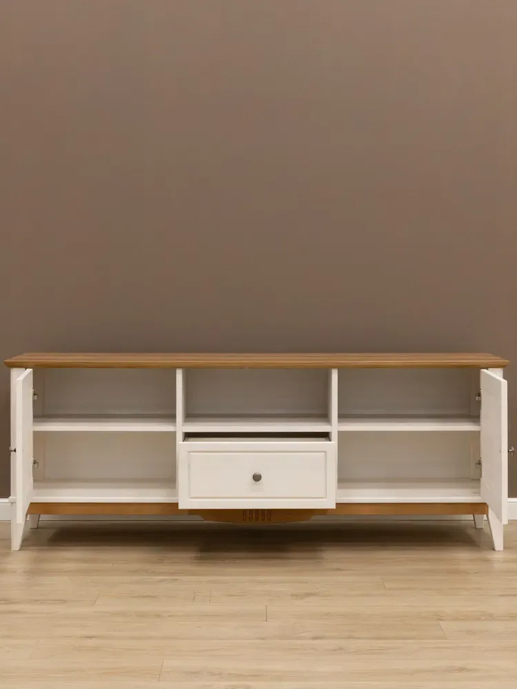 Тумба ТВ с дверцами -1600 Пенни белый воск-антик 24