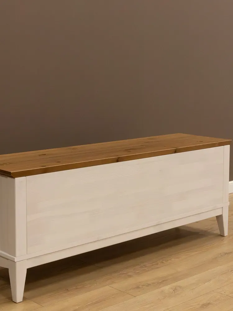 Тумба сундук с откидной крышкой 1360х350х500 Пенни белый воск-антик 24