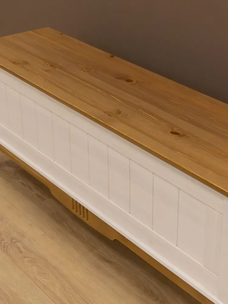 Тумба сундук с откидной крышкой 1360х350х500 Пенни белый воск-антик 24