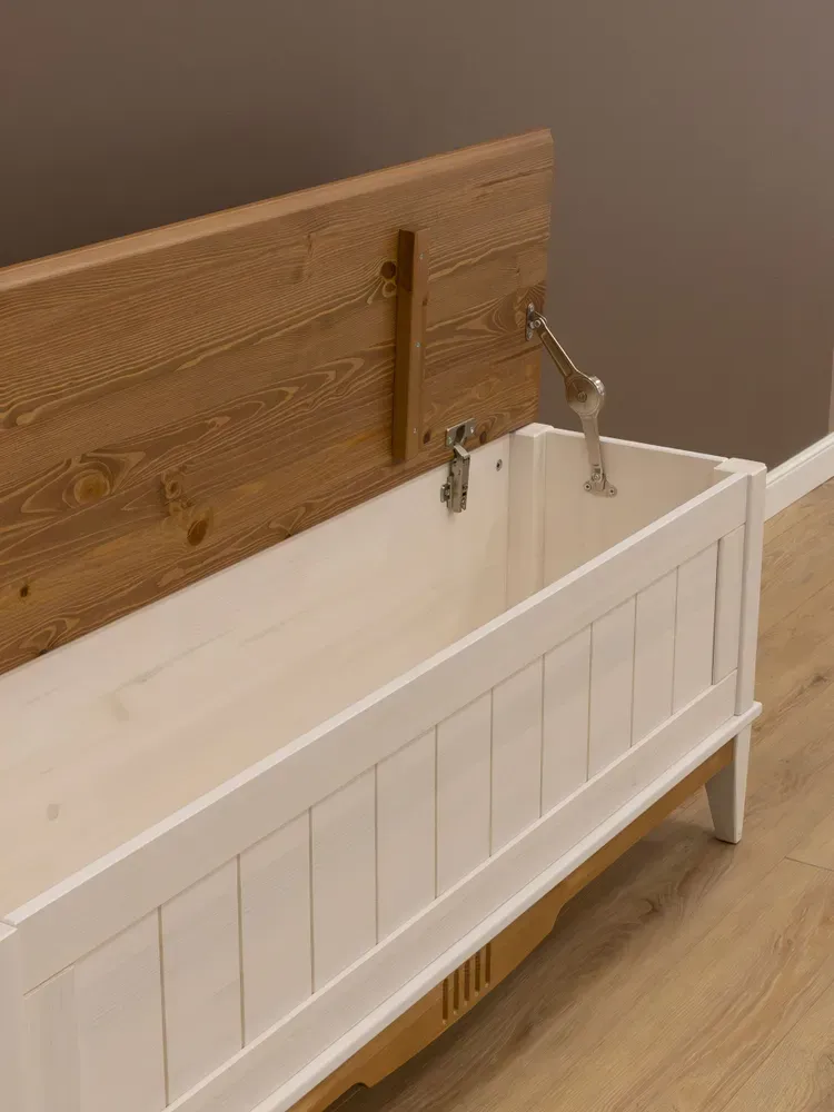 Тумба сундук с откидной крышкой 1360х350х500 Пенни белый воск-антик 24