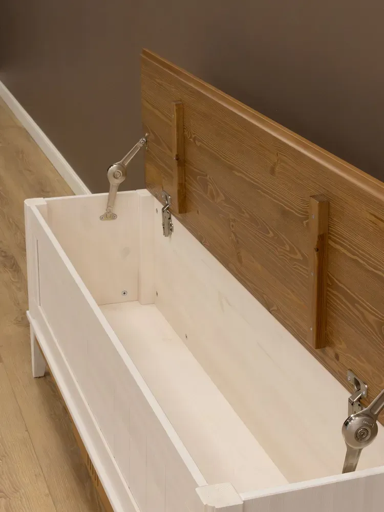 Тумба сундук с откидной крышкой 1360х350х500 Пенни белый воск-антик 24