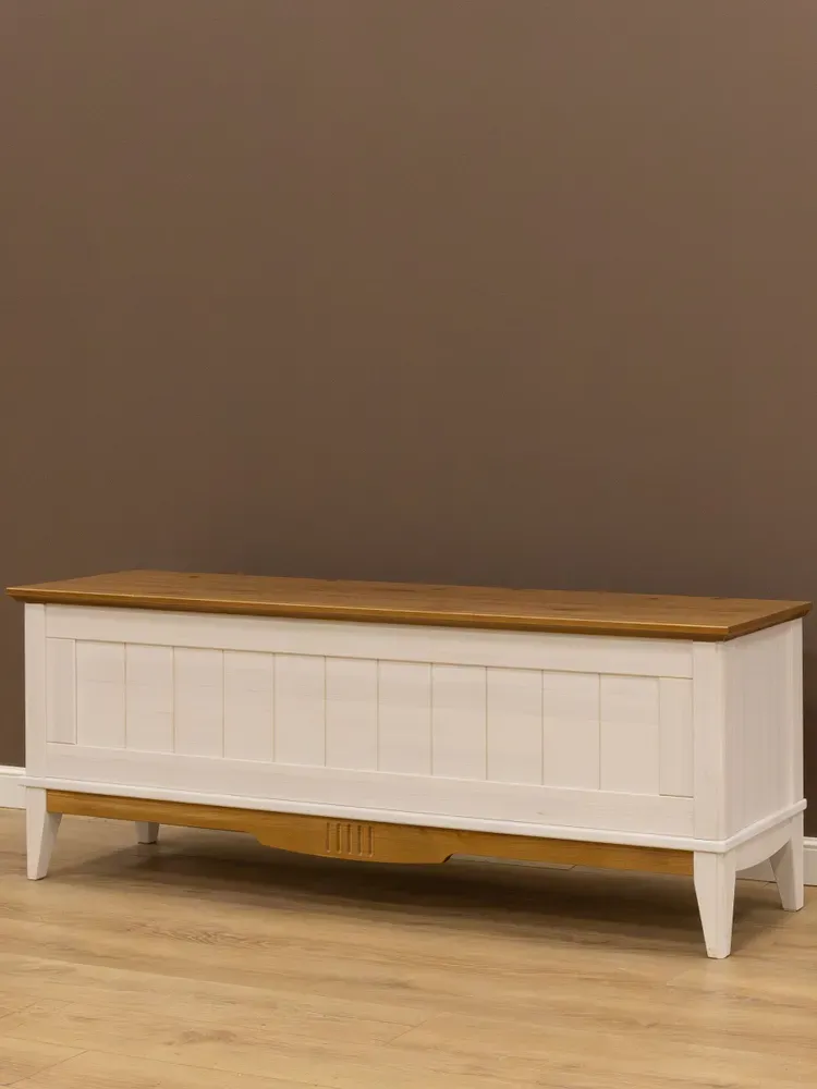 Тумба сундук с откидной крышкой 1360х350х500 Пенни белый воск-антик 24