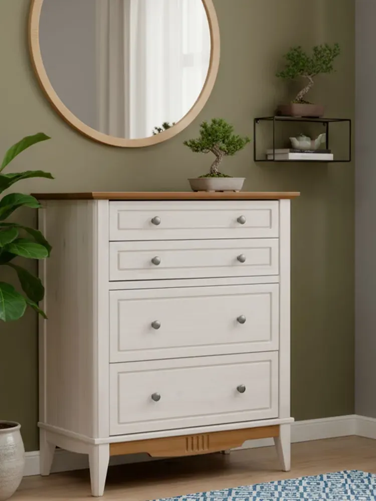 Комод с 4 ящиками белый 022 Пенни воск-антик 24