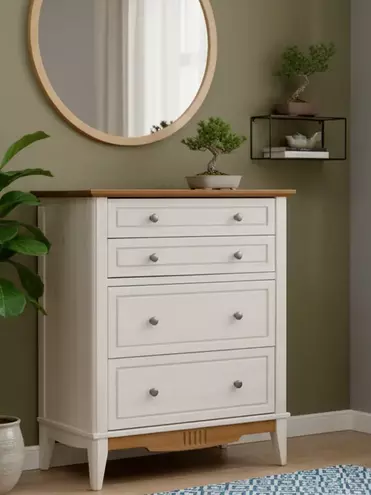 Комод с 4 ящиками белый 022 Пенни воск-антик 24