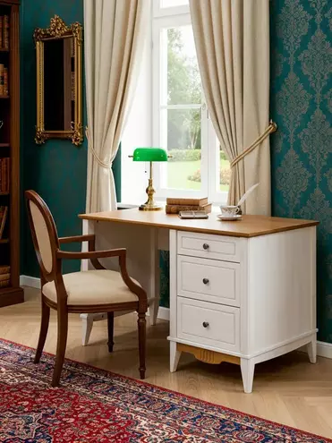   Стол письменный 3 ящика Пенни 03 белый воск-антик 24   