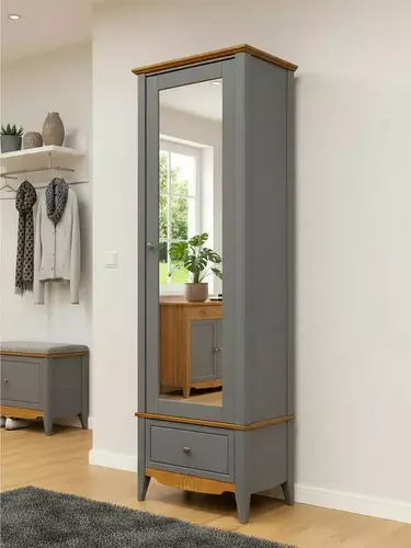 Шкаф для прихожей/белья Пенни с зеркалом серый 7046/антик 24