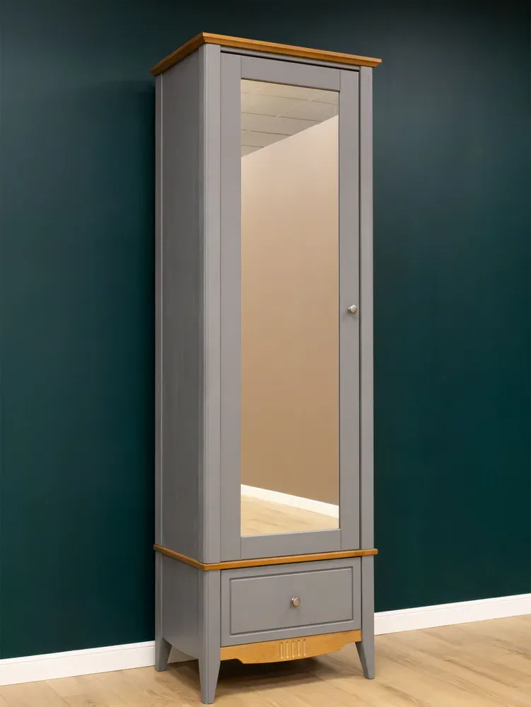 Шкаф для прихожей/белья Пенни с зеркалом серый 7046/антик 24