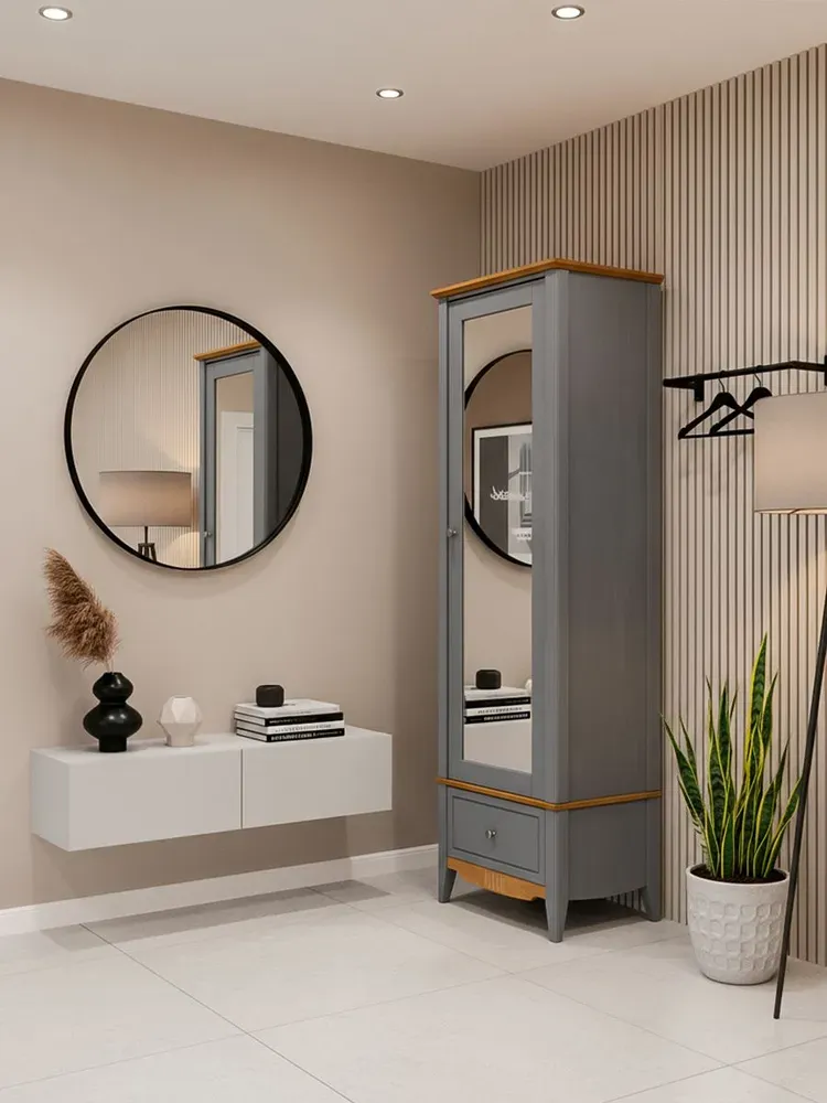 Шкаф для прихожей/белья Пенни с зеркалом серый 7046/антик 24