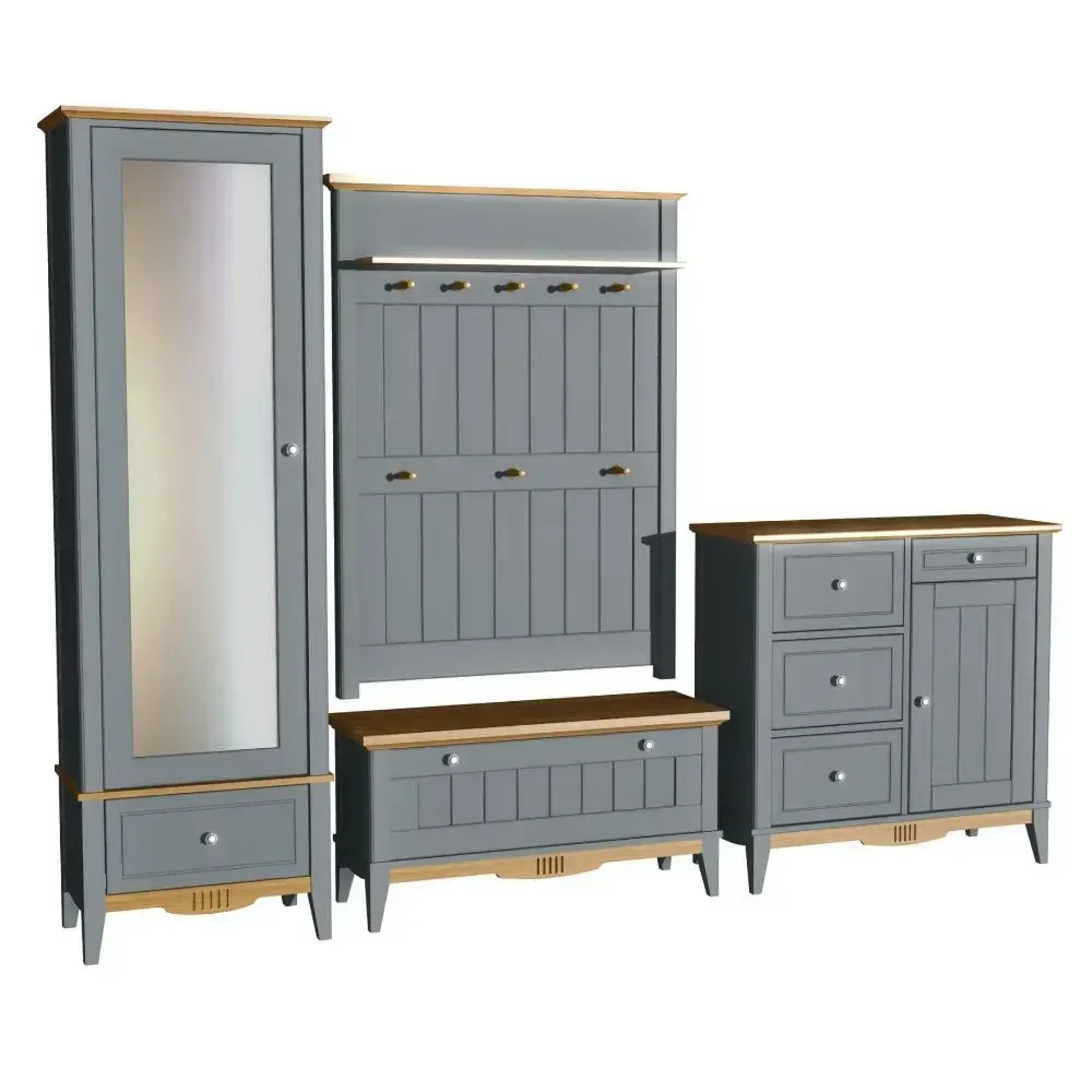 Шкаф для прихожей/белья Пенни с зеркалом серый 7046/антик 24