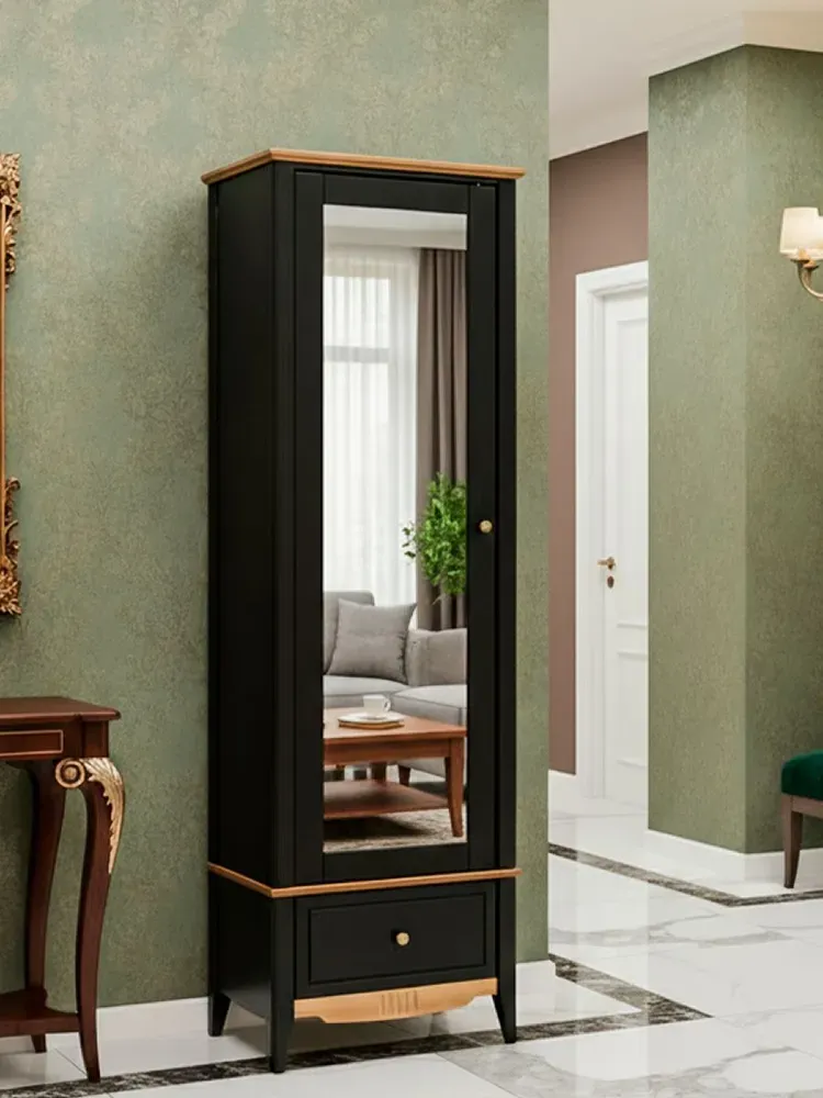 Шкаф для прихожей/белья Пенни с зеркалом блэк/антик 24