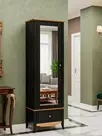 Шкаф для прихожей/белья Пенни с зеркалом блэк/антик 24