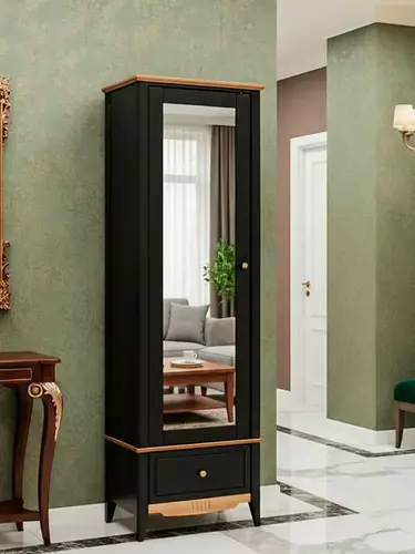 Шкаф для прихожей/белья Пенни с зеркалом блэк/антик 24