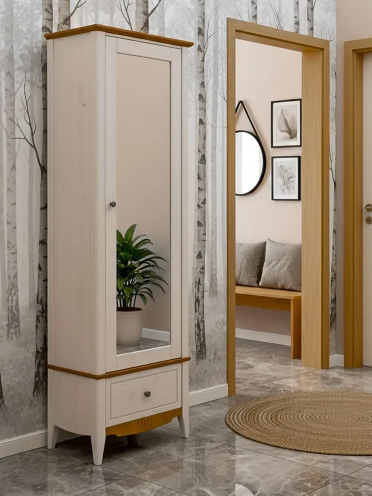 Шкаф для прихожей/белья Пенни с зеркалом белый воск/антик 24