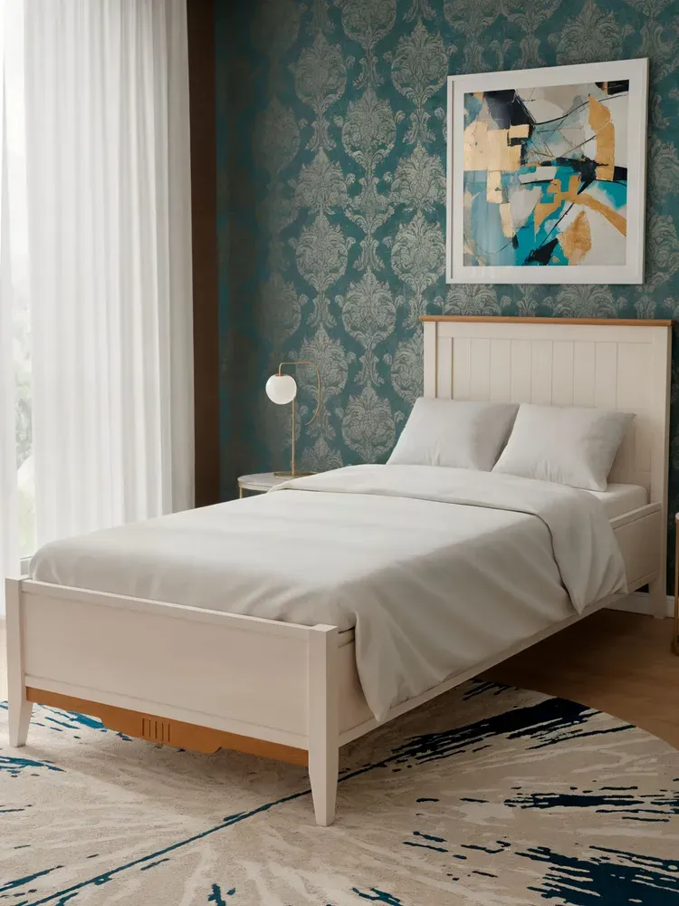 Кровать белая массив сосны 900х2000 Пенни белый воск-антик 24