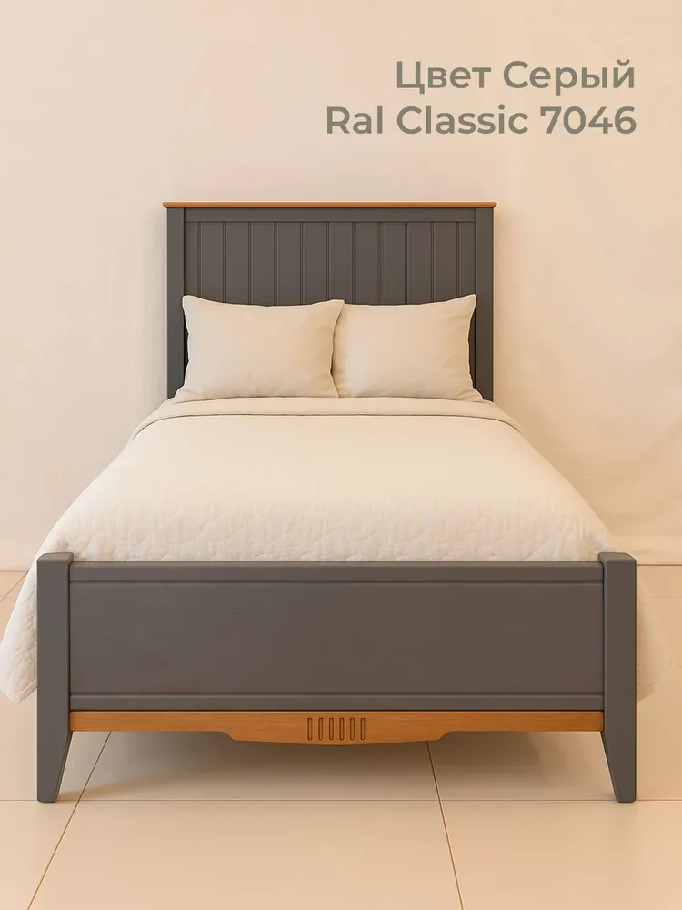 Кровать массив сосны Пенни 900х2000 серый 7046-антик 24