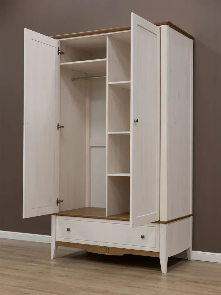 Шкаф комбинированный двухстворчатый 21 Пенни белый воск-антик 24