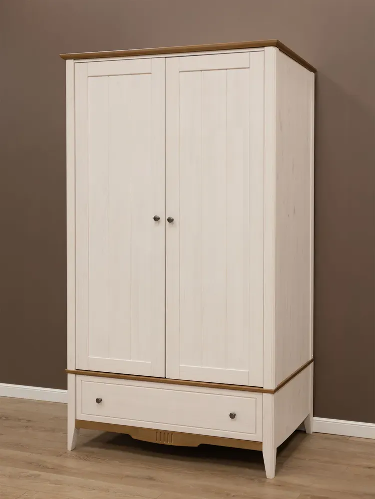 Шкаф комбинированный двухстворчатый 21 Пенни белый воск-антик 24