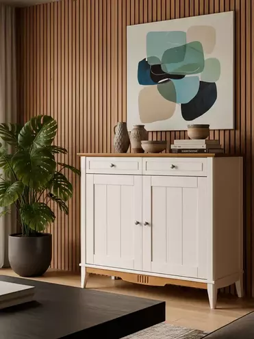 Комод буфета из дерева Пенни белый воск/антик 24