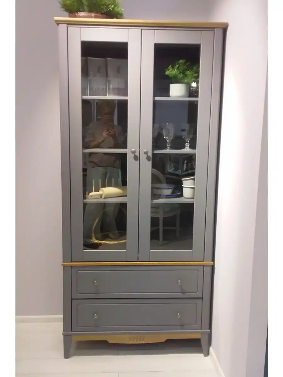 Шкаф для посуды 22 Пенни серый 7046/ антик 24 (выставочный образец)