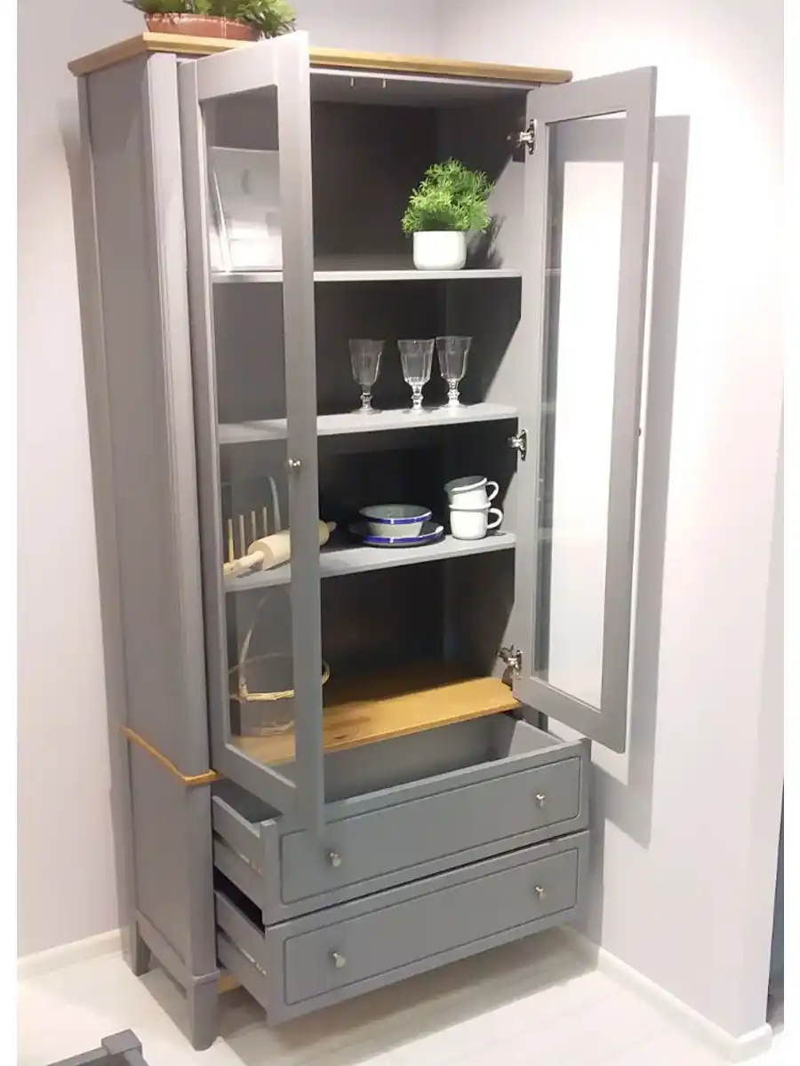Шкаф для посуды 22 Пенни серый 7046/ антик 24 (выставочный образец)