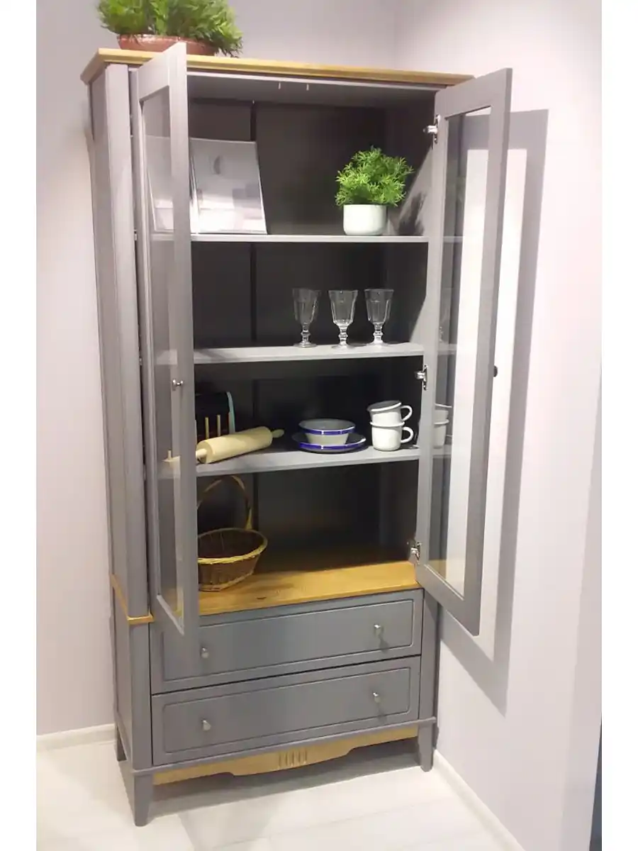 Шкаф для посуды 22 Пенни серый 7046/ антик 24 (выставочный образец)