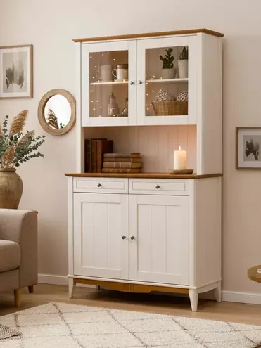 Буфет из массива сосны Пенни белый воск 7046/антик 24