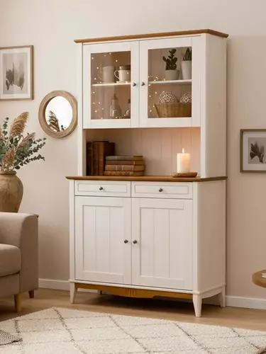 Буфет из массива сосны Пенни белый воск 7046/антик 24