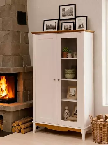 Шкаф для посуды массив сосны 11 Пенни белый воск/антик 24