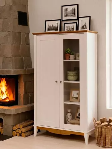 Шкаф для посуды массив сосны 11 Пенни белый воск/антик 24