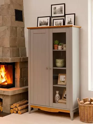 Шкаф для посуды со стеклом 11 Пенни серый 7046/антик 24