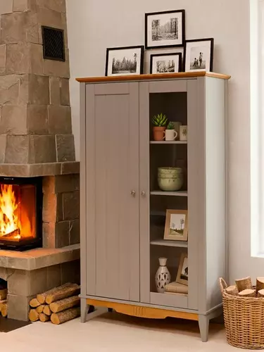 Шкаф для посуды со стеклом 11 Пенни серый 7046/антик 24