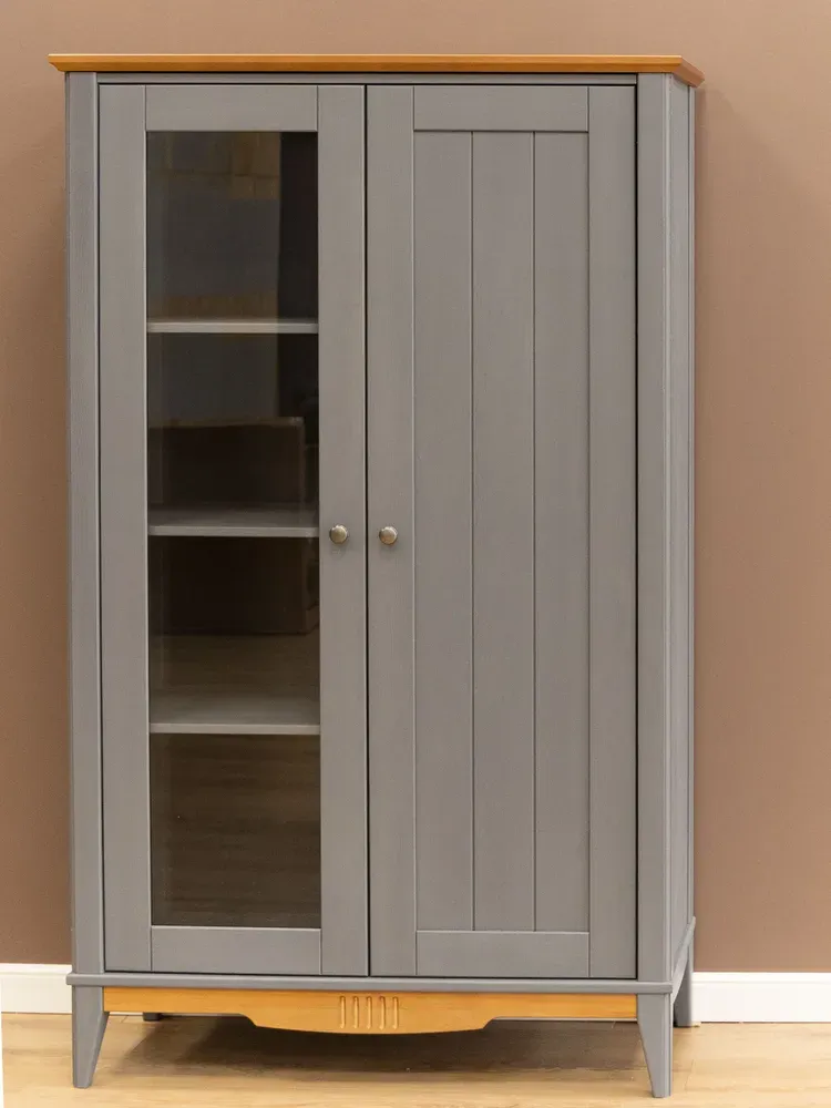 Шкаф для посуды со стеклом 11 Пенни серый 7046/антик 24