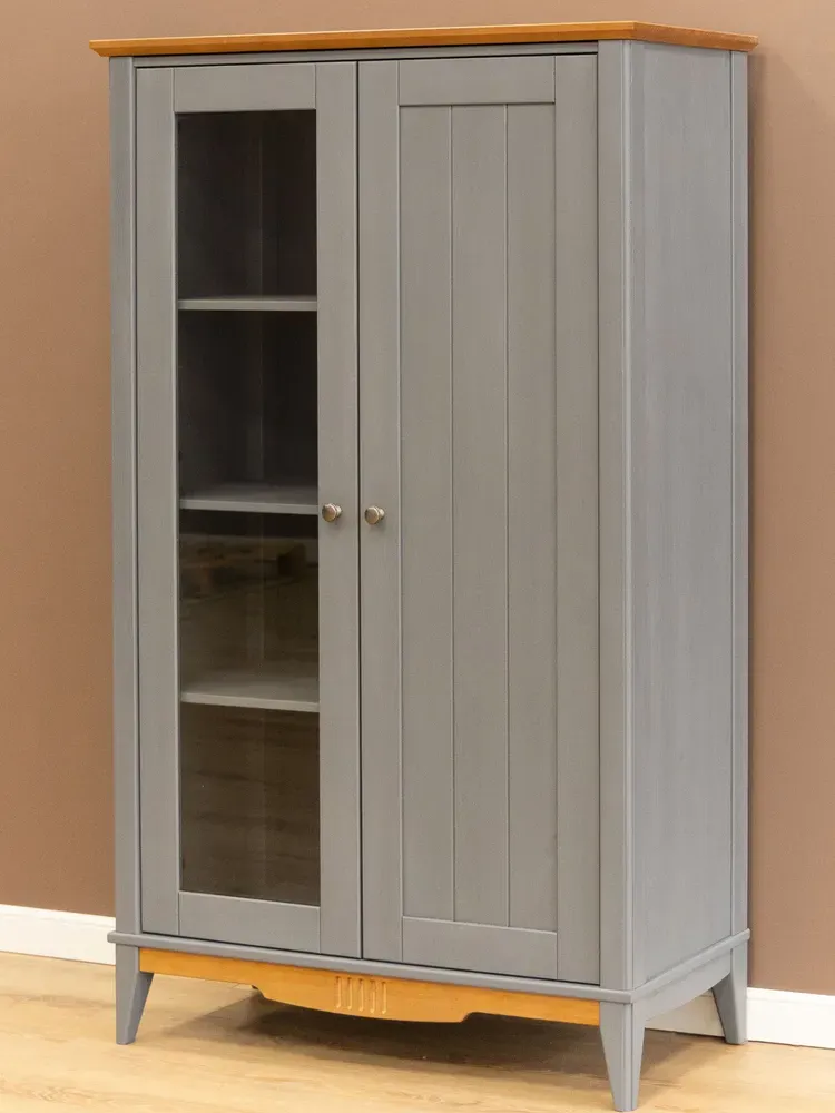 Шкаф для посуды со стеклом 11 Пенни серый 7046/антик 24