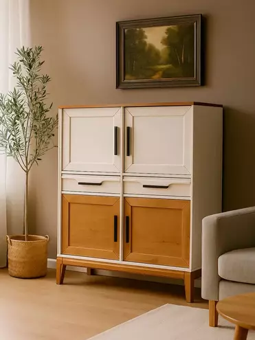  Шкаф из натурального дерева  для посуды 42 Гранада белый воск/антик 24