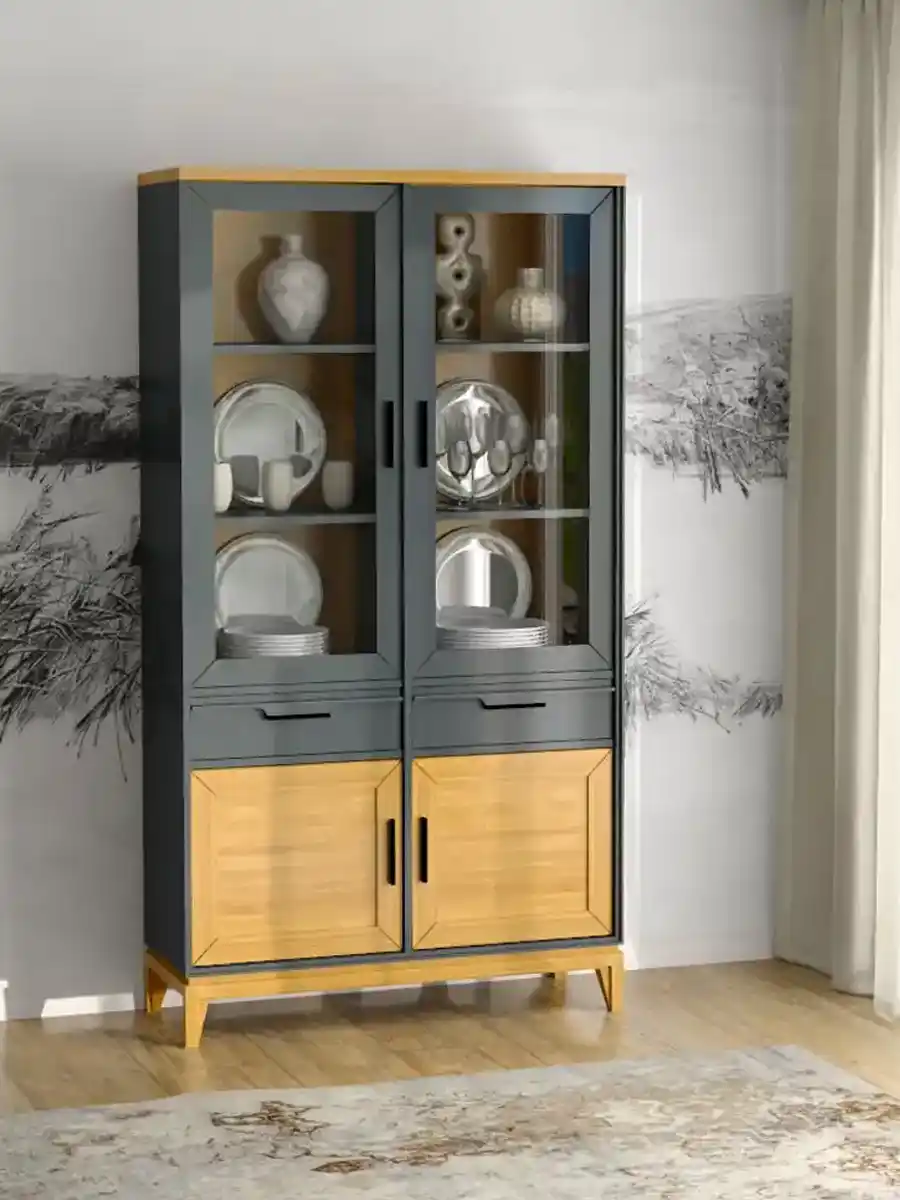 Шкаф с дверцами и ящиками для посуды 222 Гранада серый 7016/антик 24