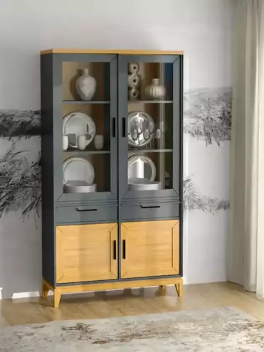 Шкаф с дверцами и ящиками для посуды 222 Гранада серый 7016/антик 24