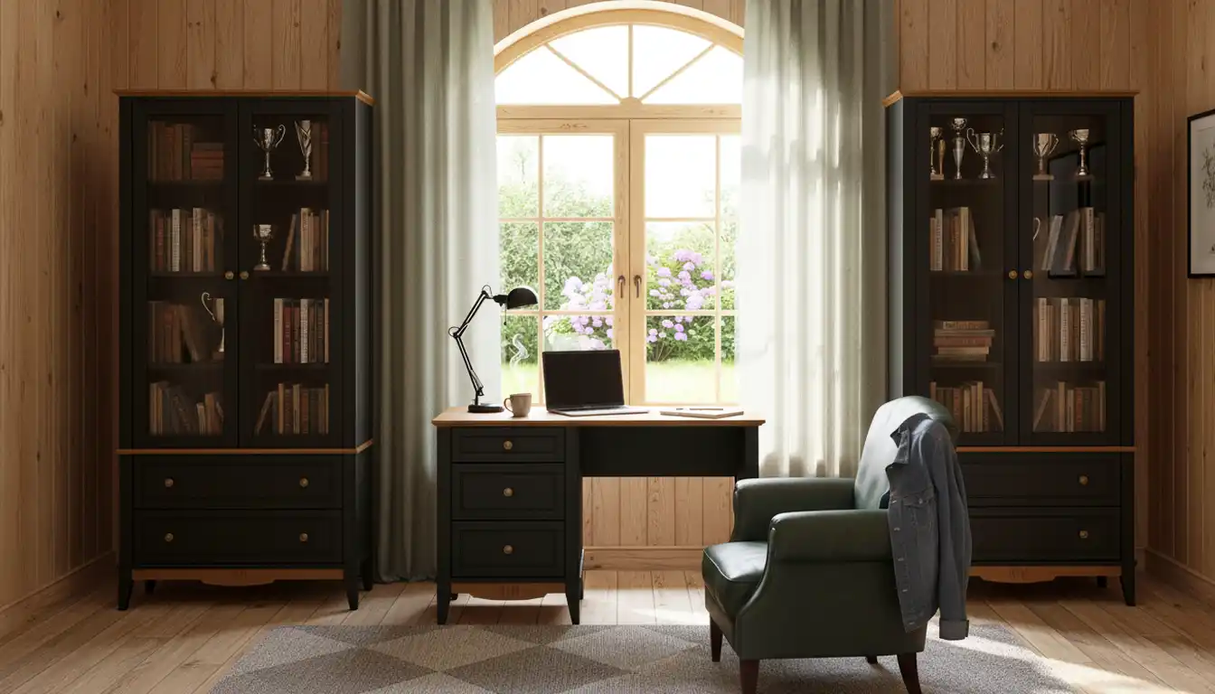 Стол письменный 120 Пенни блэк/антик 24 (NN новые направляющие)