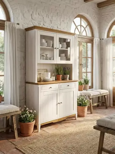 Буфет из массива сосны Пенни белый воск 7046/антик 24