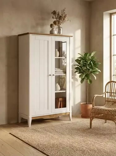 Шкаф для посуды массив сосны 11 Пенни белый кварц/антик 24