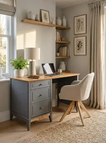 Стол письменный 3 ящика Пенни 03 серый жемчуг/антик 24