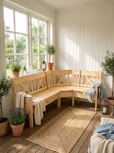 Скамья из массива сосны угловая Вокко 21-501