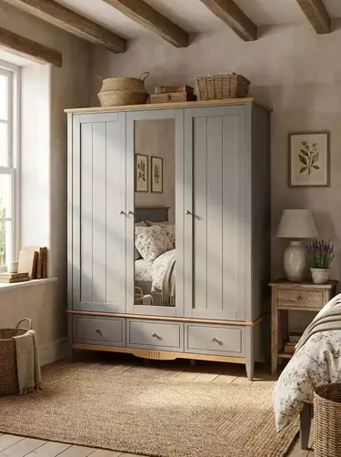   Шкаф с зеркалом из дерева 33 Пенни серый 7046-антик 24   