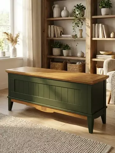 Тумба (сундук) 1360х350х500 Пенни грин 6020/антик 24
