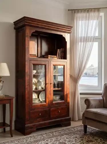 Шкаф с 2 ящиками дуб Луи Филипп с витриной ОВ 03