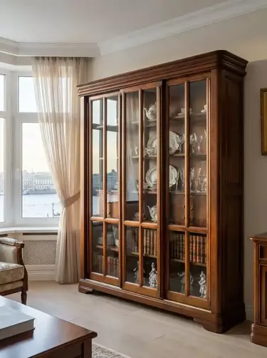 Шкаф из натурального дерева Луи Филипп книжный трёхстворчатый ОВ 01