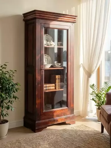 Шкаф 1 дверный Луи Филипп с витриной, массив ОВ 01 (ручка слева)